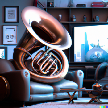 DALLE 2022 12 21 23.19.58 picture of a tuba in front of a tv digital art