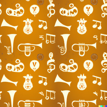 DALLE 2022 12 21 20.40.47 wallpaper in warm light orange color with little tuba icons 