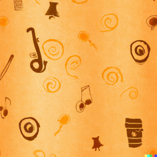 DALLE 2022 12 21 20.41.01 wallpaper in warm light orange color with icons of little tubas and coffee scratches
